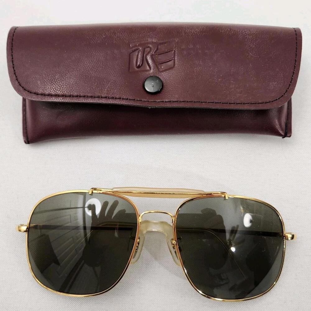 Randolph Engineering Sportsman 23k Gold Tan Aviator Sunglasses & Case
